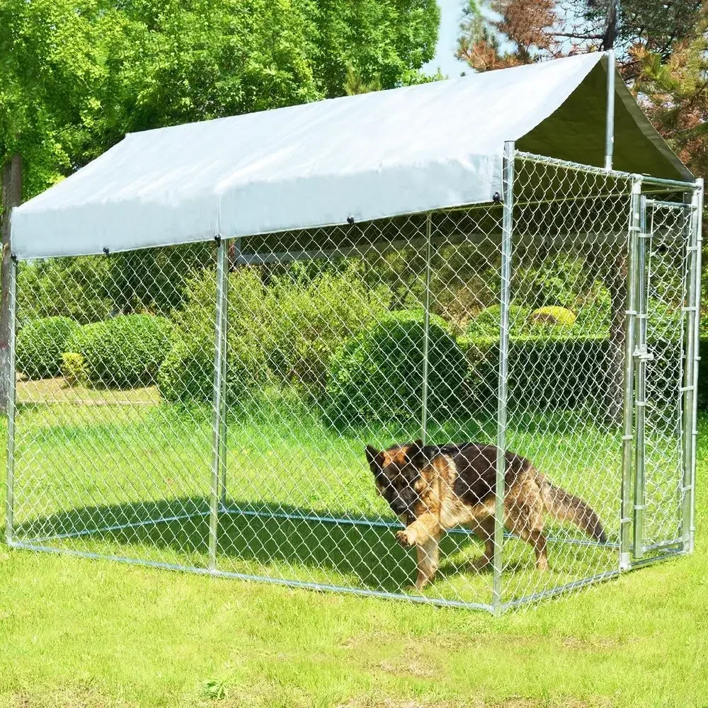 Security Chain Door - Stevige buitenhondenkennel van 10x6x7.7ft met dak,