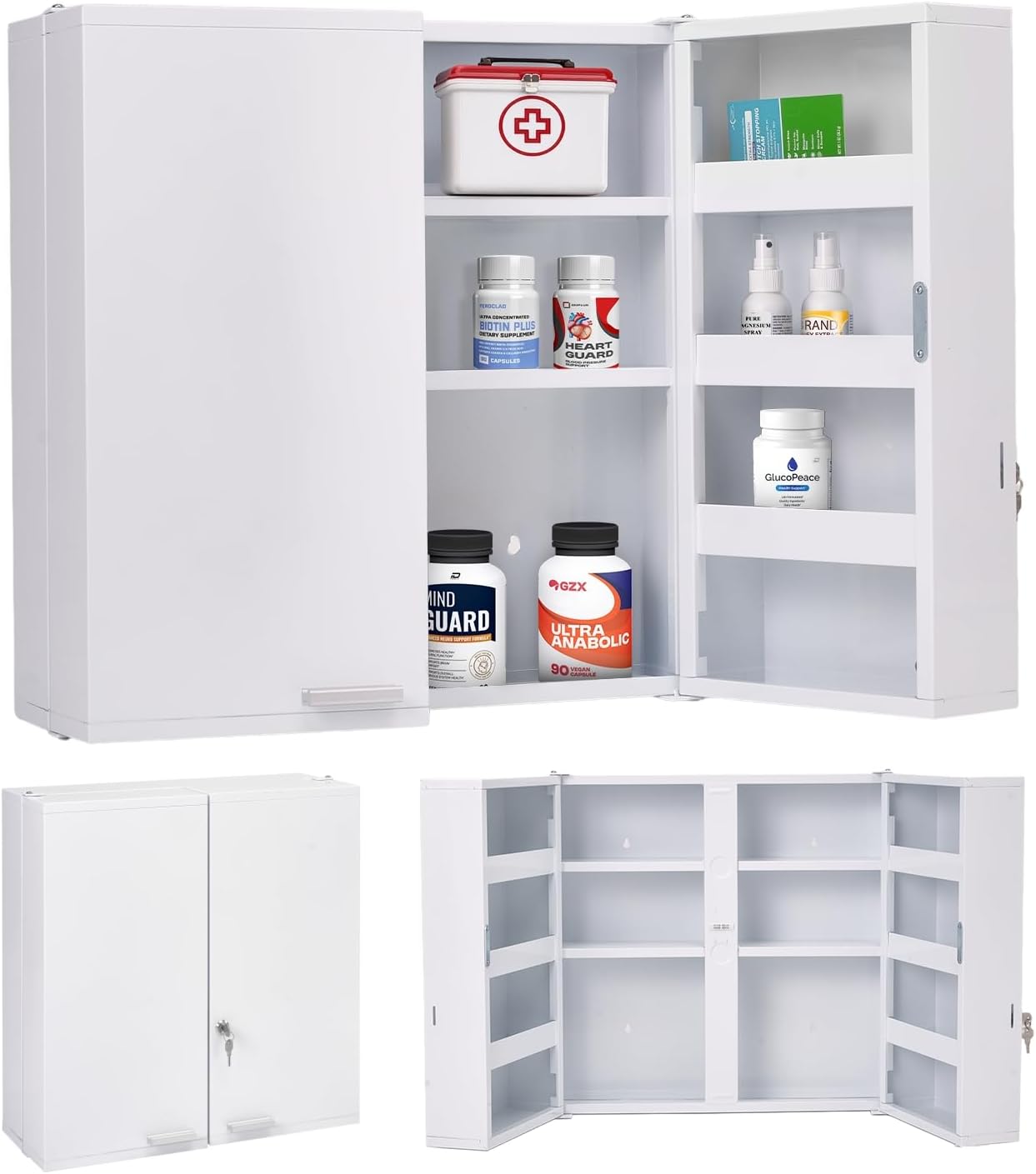 Medicine Cabinet Lock - Grote medicijnkast met slot, 11 planken,