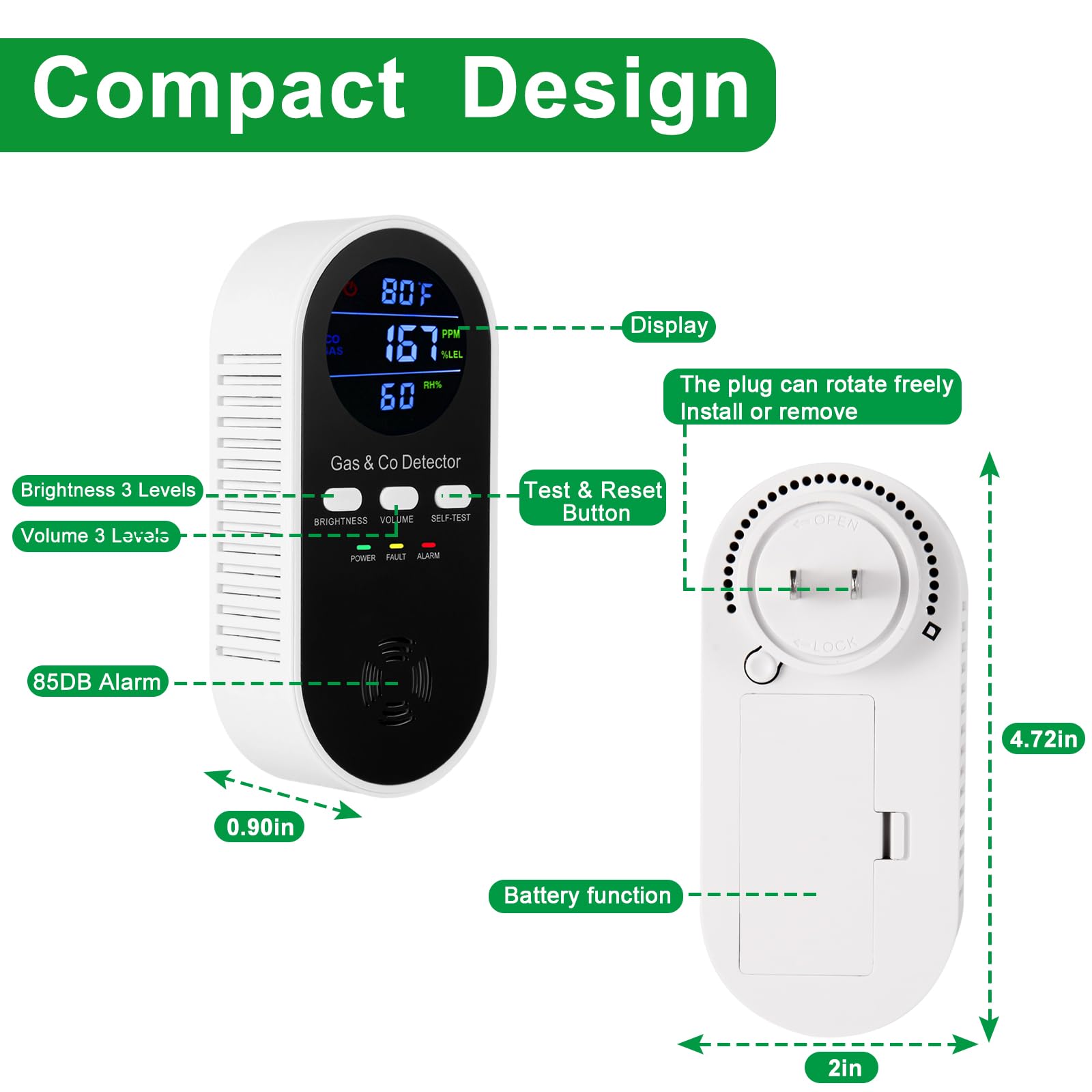5-in-1 combinatie gas- en kool - Co Detector Plug recensie en prijs